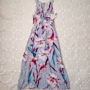 New Leith Sleeveless Maxi Dress Iris Pink Floral Print Blue Cut Out XXS Women